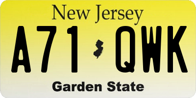 NJ license plate A71QWK