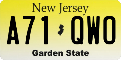 NJ license plate A71QWO