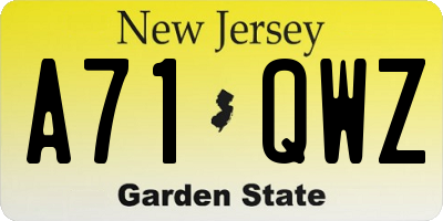 NJ license plate A71QWZ