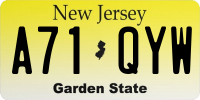 NJ license plate A71QYW