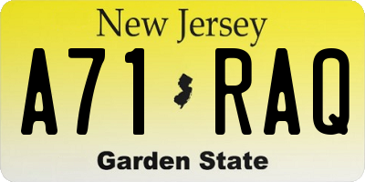 NJ license plate A71RAQ