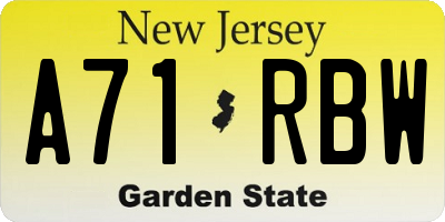 NJ license plate A71RBW