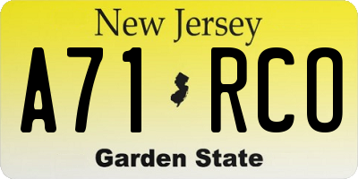 NJ license plate A71RCO