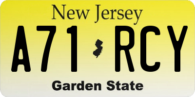 NJ license plate A71RCY