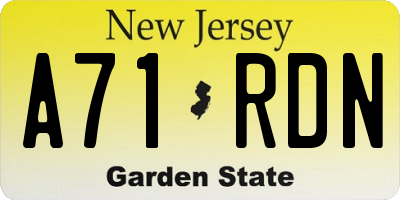 NJ license plate A71RDN