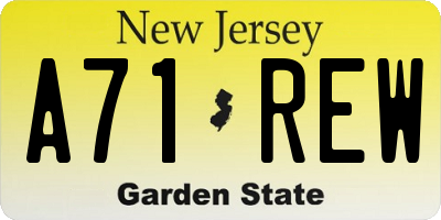 NJ license plate A71REW