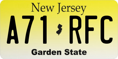 NJ license plate A71RFC