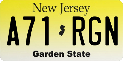 NJ license plate A71RGN
