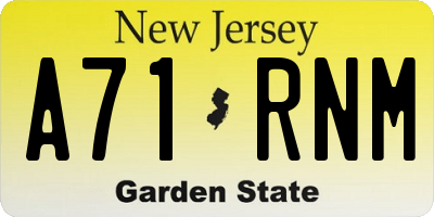 NJ license plate A71RNM