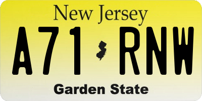 NJ license plate A71RNW