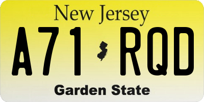 NJ license plate A71RQD