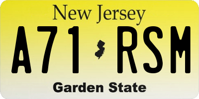 NJ license plate A71RSM