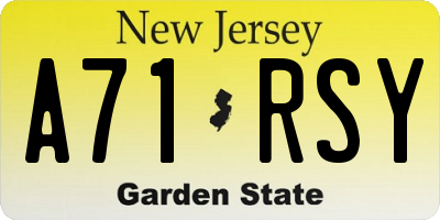 NJ license plate A71RSY