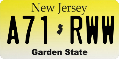 NJ license plate A71RWW