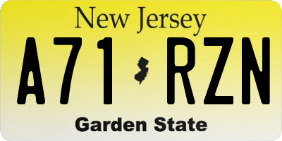 NJ license plate A71RZN