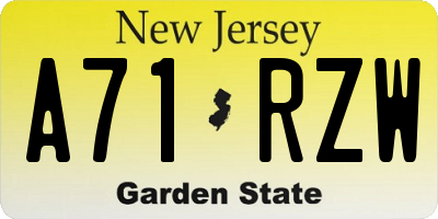 NJ license plate A71RZW