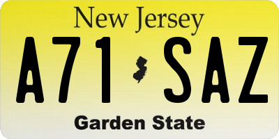 NJ license plate A71SAZ