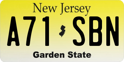 NJ license plate A71SBN
