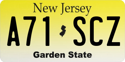 NJ license plate A71SCZ