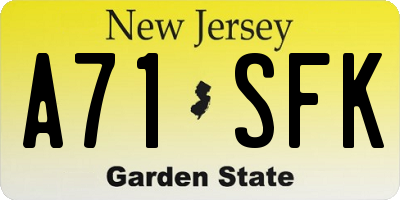 NJ license plate A71SFK