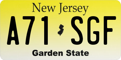 NJ license plate A71SGF