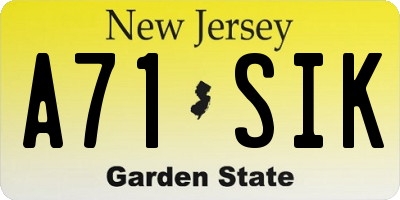 NJ license plate A71SIK