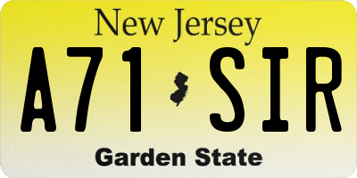 NJ license plate A71SIR
