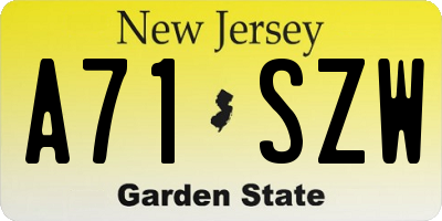 NJ license plate A71SZW