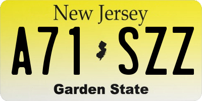 NJ license plate A71SZZ