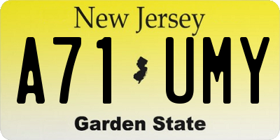 NJ license plate A71UMY