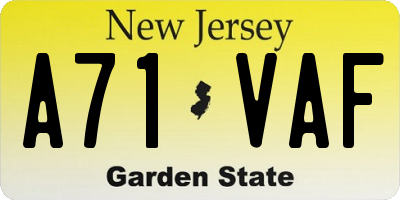 NJ license plate A71VAF