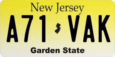 NJ license plate A71VAK