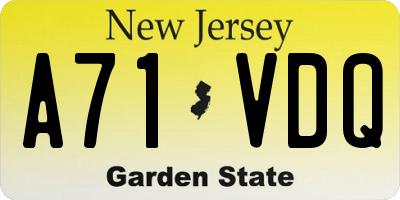 NJ license plate A71VDQ