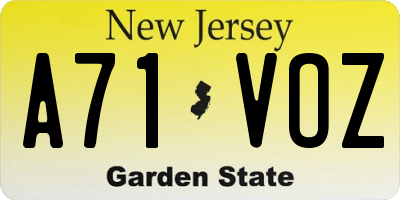 NJ license plate A71VOZ
