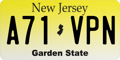 NJ license plate A71VPN