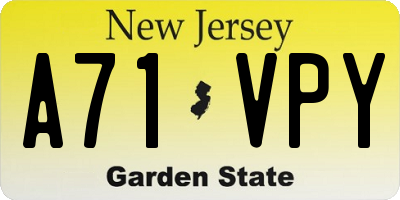 NJ license plate A71VPY