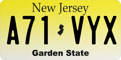 NJ license plate A71VYX