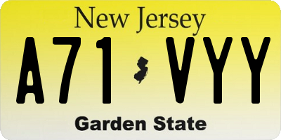 NJ license plate A71VYY