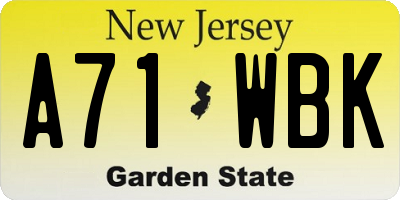 NJ license plate A71WBK