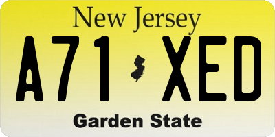 NJ license plate A71XED