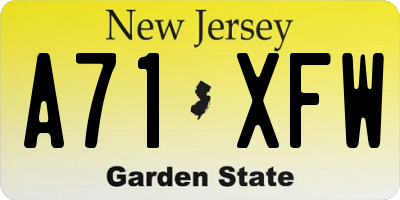 NJ license plate A71XFW