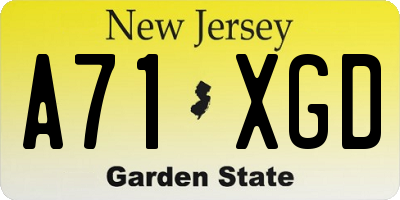 NJ license plate A71XGD