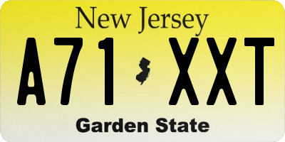 NJ license plate A71XXT