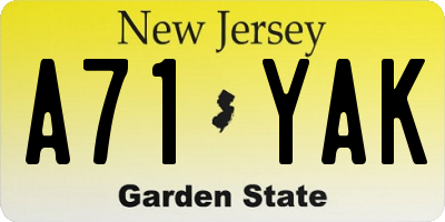 NJ license plate A71YAK