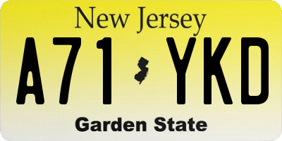 NJ license plate A71YKD