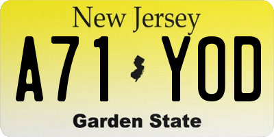 NJ license plate A71YOD