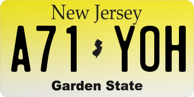 NJ license plate A71YOH