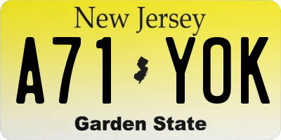 NJ license plate A71YOK