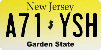 NJ license plate A71YSH
