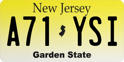 NJ license plate A71YSI